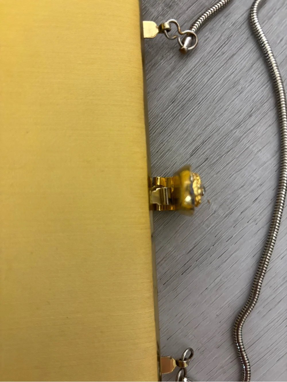 Vintage Rulo Creations Yellow Clutch Purse Chain Strap Gold Frame